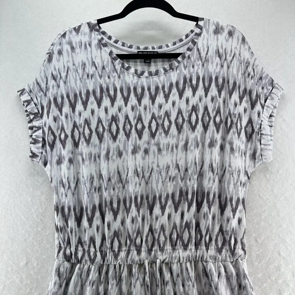 Hilary Radley Dress Size M Diamond Print Blouson Short Sleeve Mini Terry Gray - Picture 3 of 12